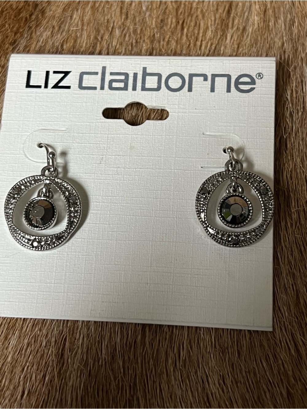 Liz Claiborne Silver-Tone Glittering Double Circle Drop Earrings